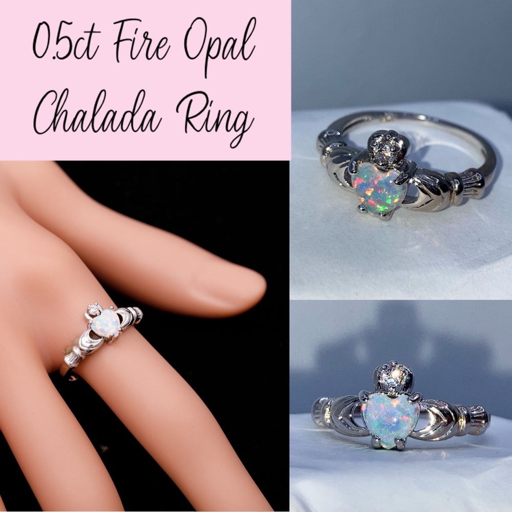 0.5ct Heart Cut Fire Opal 925 Silver Chalada Ring